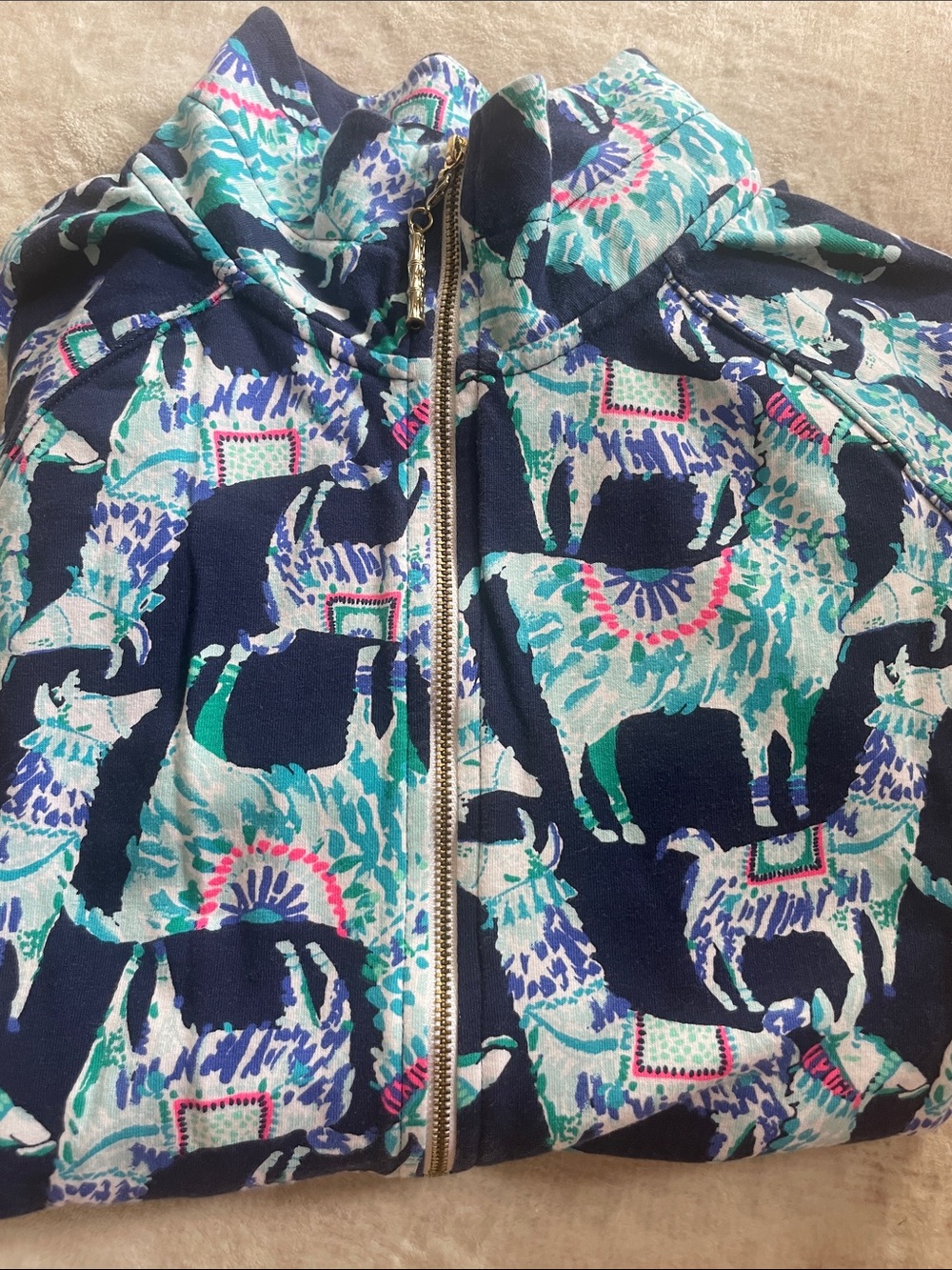 Lilly Pulitzer Navy Multicolor Zip-Up Sweatshirt